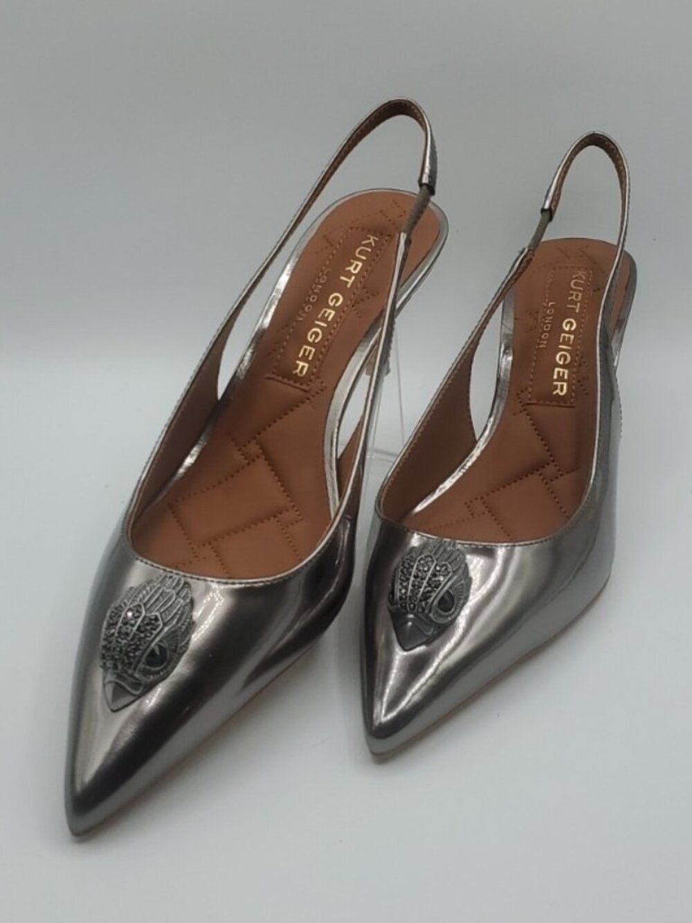 Kurt Geiger Belgravia Metallic Leather Eagle Head Ornament Slingback Pump 39/8.5